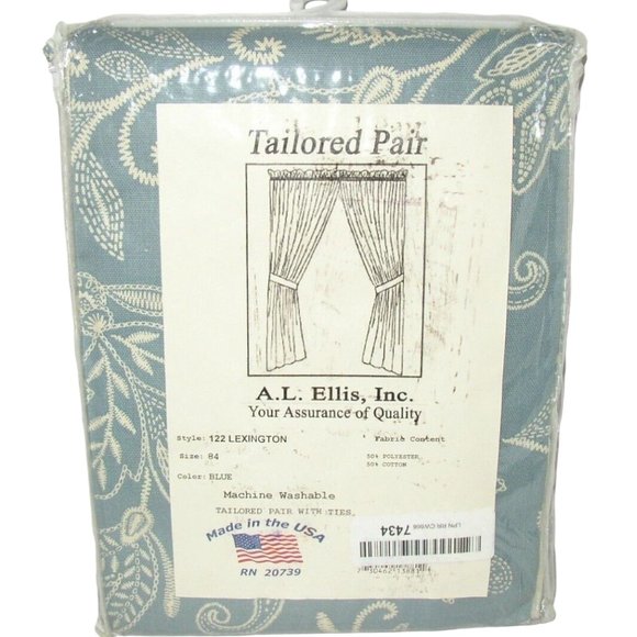 Ellis- Lexington Leaf Curtain Panel Set w Ties Rod Pocket Floral Blue 56X84L NEW - Picture 1 of 10